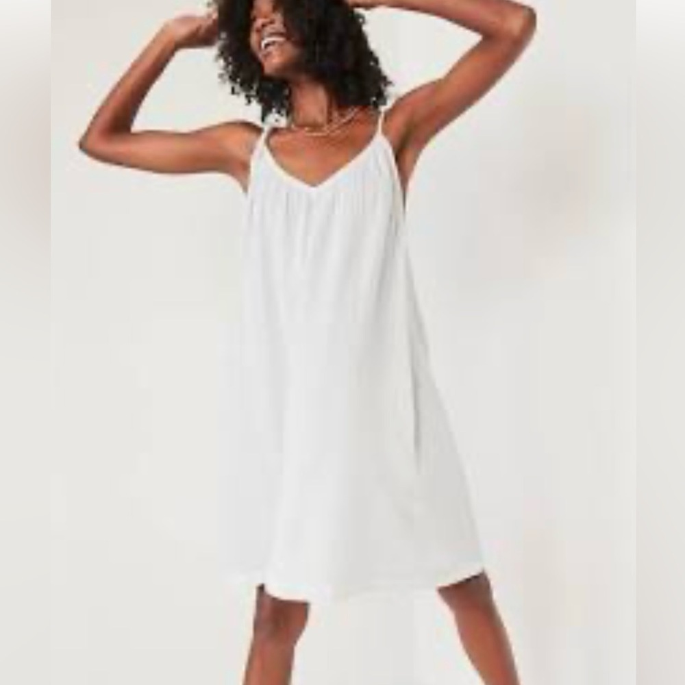 Old Navy white tie strap mini cami swing dress size M NWT